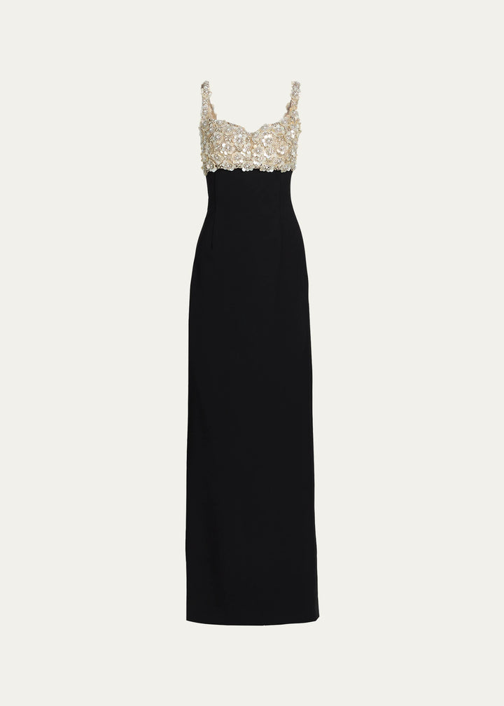 Pearly Embroidered Bustier Column Gown -  Gold and Pearl
