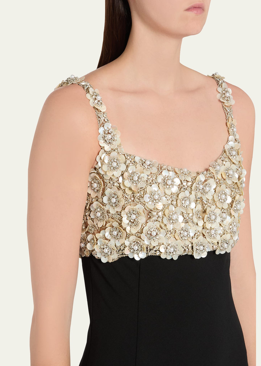 Pearly Embroidered Bustier Column Gown -  Gold and Pearl