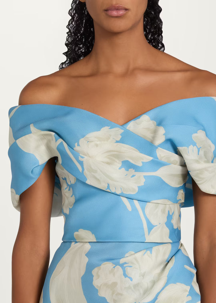 Floral Silk Gazar Gown - Blue Print