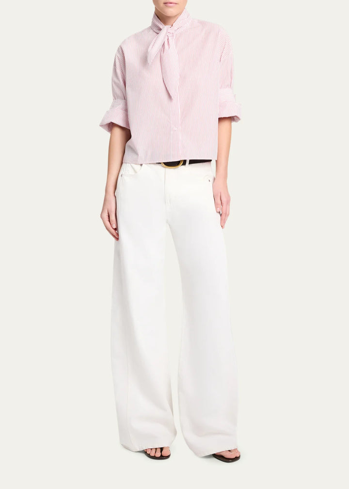 Tie One On Striped Button-Front Shirt - White/Red