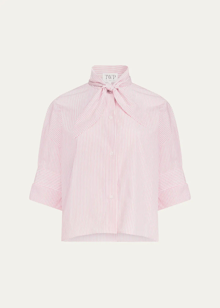 Tie One On Striped Button-Front Shirt - White/Red