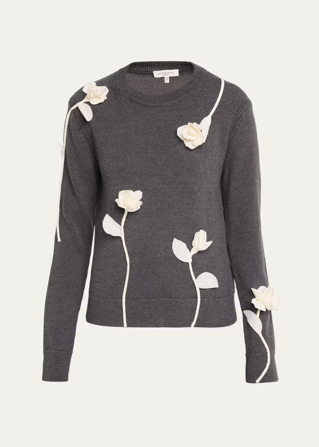 Floral Appliqué Wool Sweater - Grey Multi