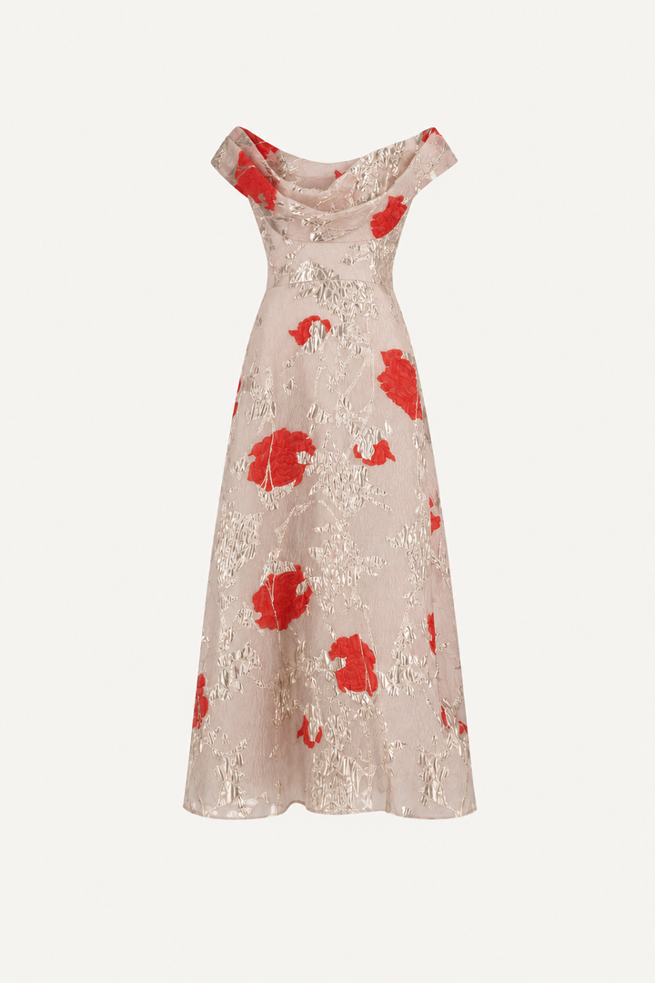 Floral Fil Coupe Draped Dress - Pink Multi