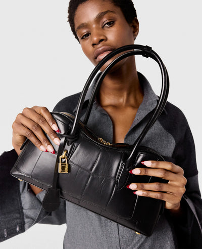 Ryder Crocodile-Embossed Shoulder Bag - Black