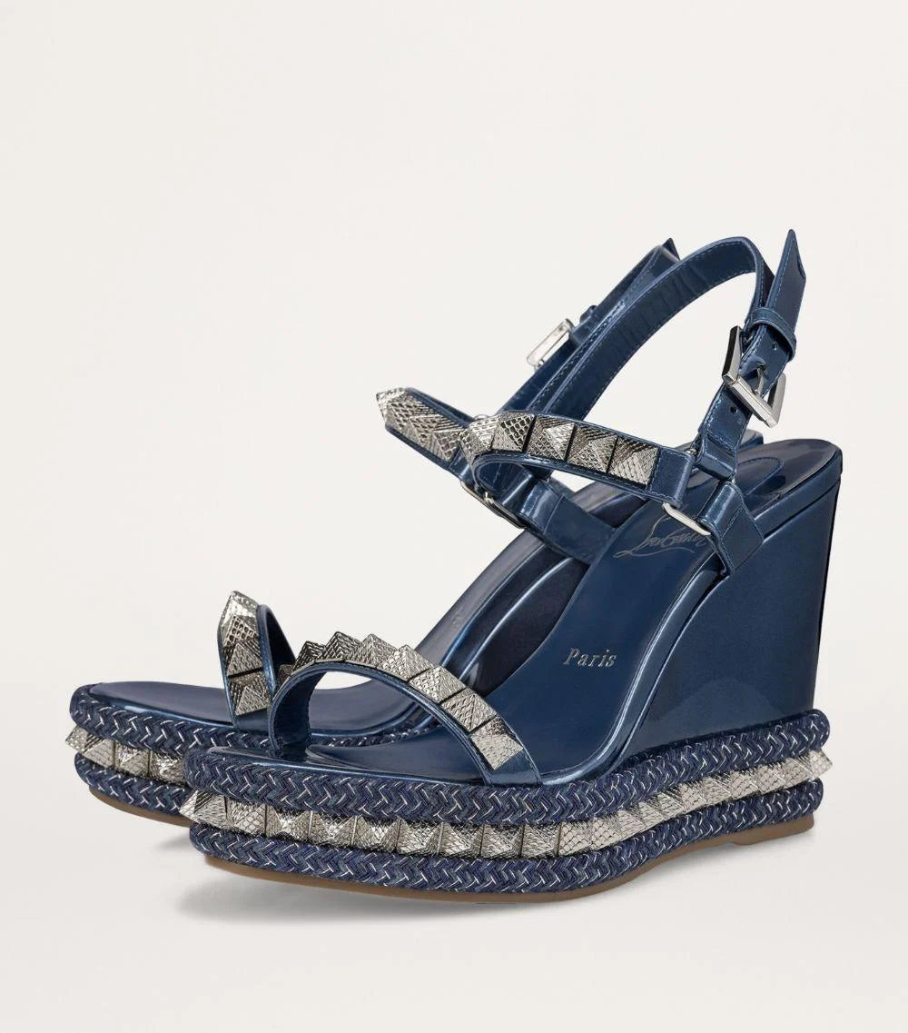 Pyraclou Leather Wedge Sandal - Medium Blue