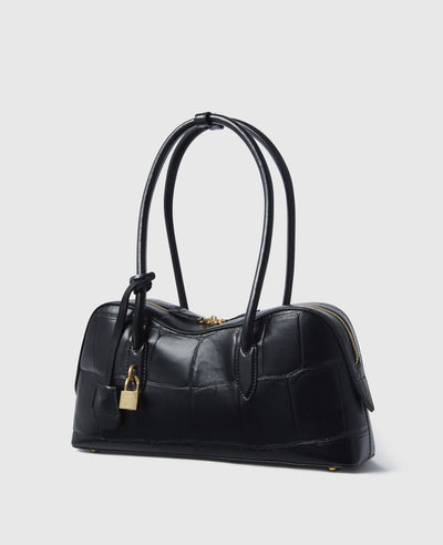 Ryder Crocodile-Embossed Shoulder Bag - Black