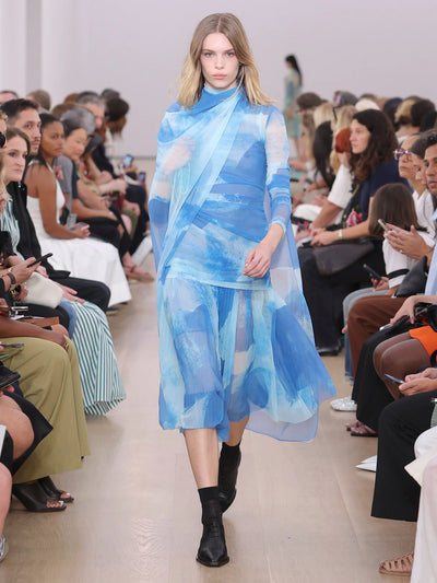Amber Top in Printed Nylon Jersey - Cerulean