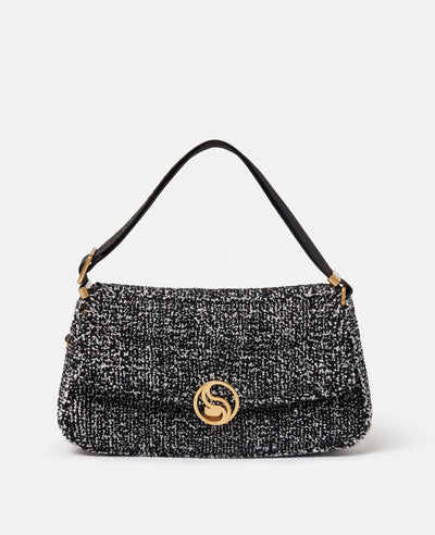 S-Wave Padded Tweed Shoulder Bag - Black