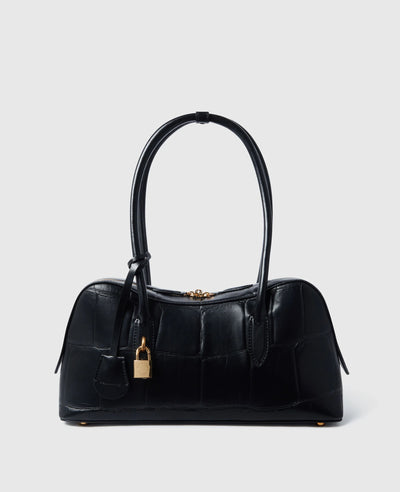 Ryder Crocodile-Embossed Shoulder Bag - Black