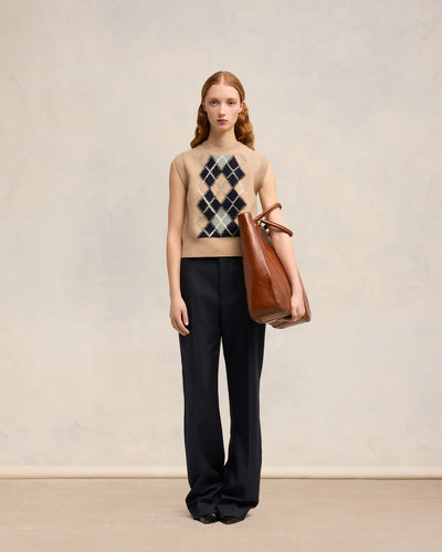 Argyle Sleeveless Sweater - Nude/Navy/Green Aqua