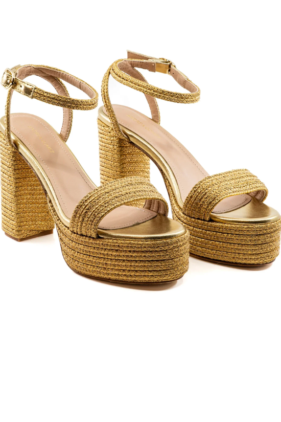 Becka Gold Raffia Platform - Gold