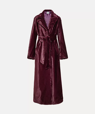 Double Breasted Coat in Faux Fur - Ruby