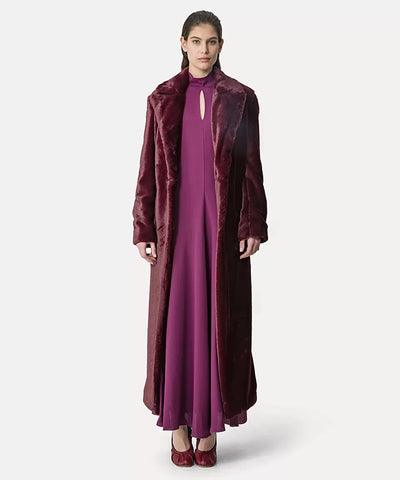 Double Breasted Coat in Faux Fur - Ruby