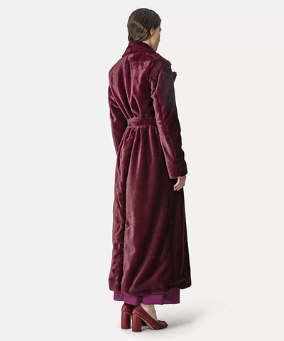 Double Breasted Coat in Faux Fur - Ruby