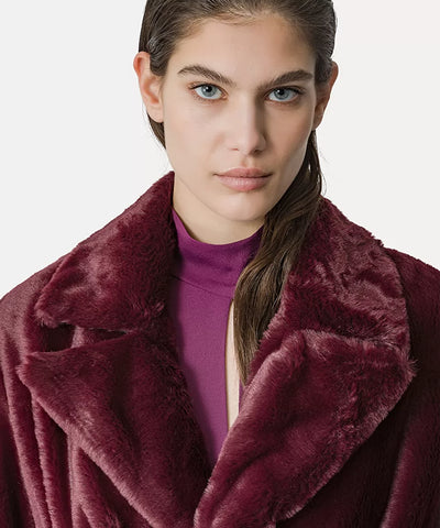 Double Breasted Coat in Faux Fur - Ruby