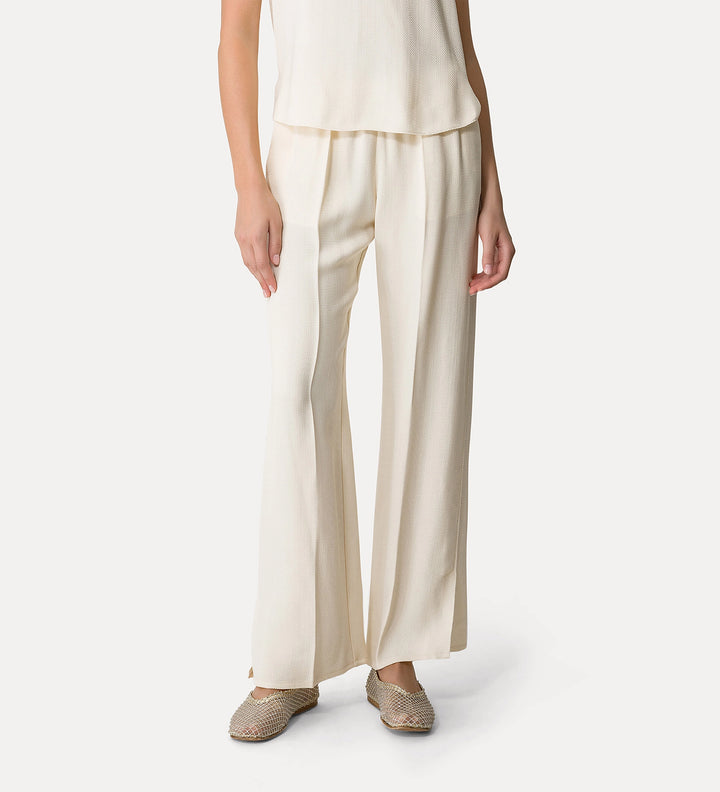 Flared Trousers in Slub Viscose - Orchidea