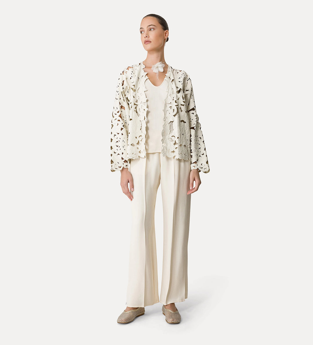 Flared Trousers in Slub Viscose - Orchidea