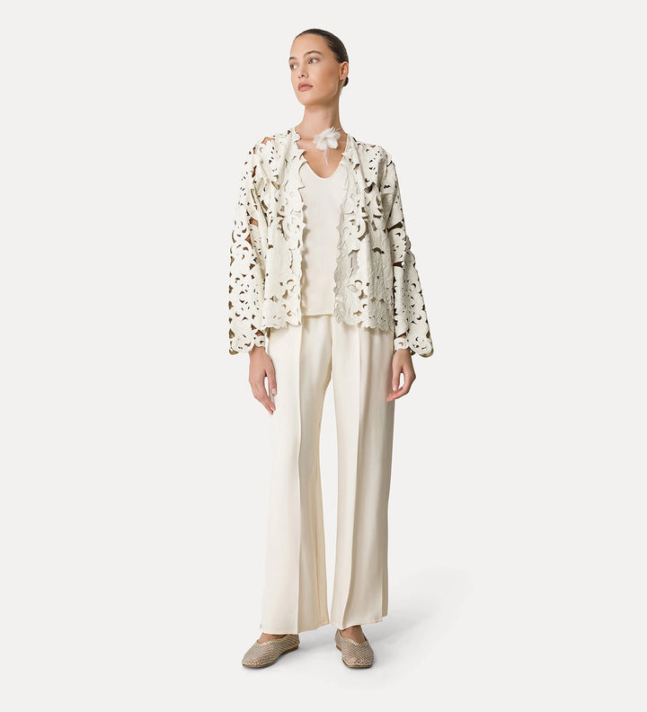 Flared Trousers in Slub Viscose - Orchidea