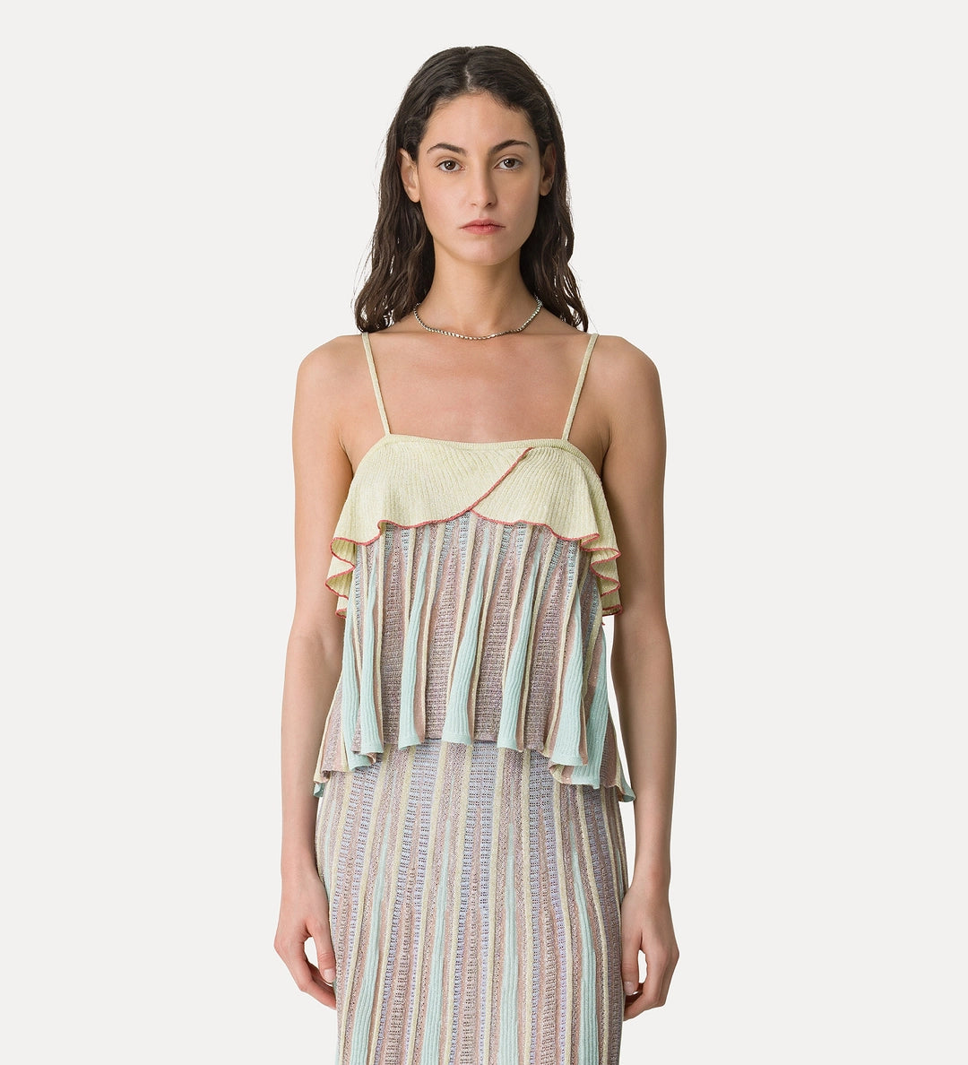 Les Folies jacquard ruffle top - Light Yellow