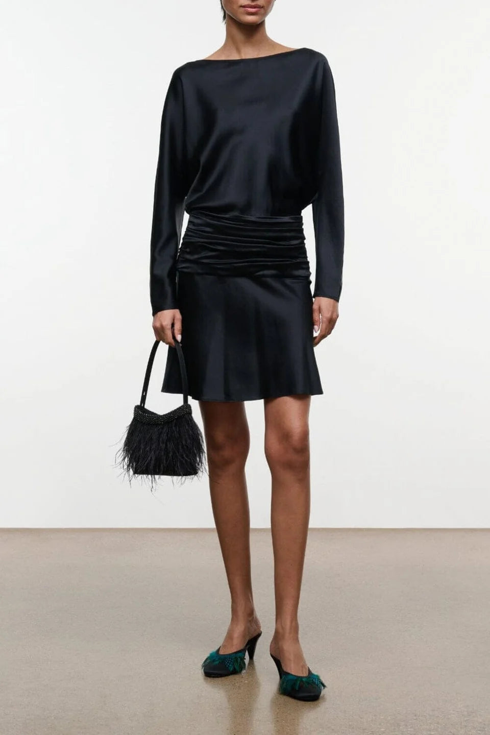 Freda Silk Mini Dress - Black