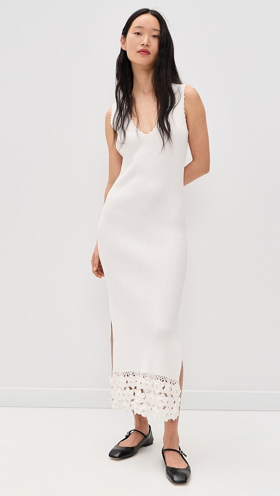 Crochet V- Neck Dress - Off White
