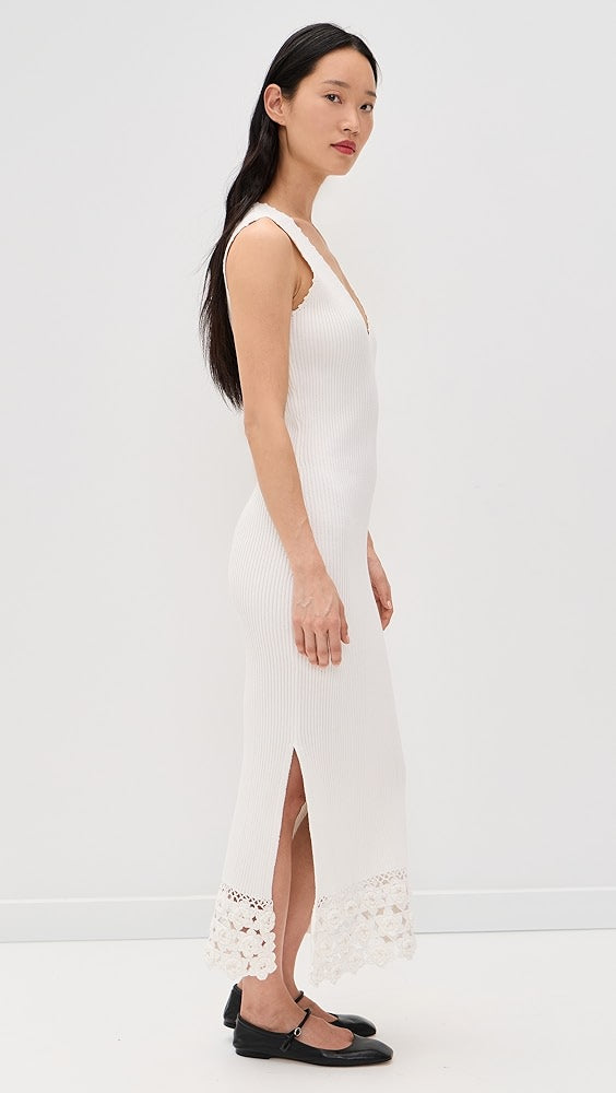 Crochet V- Neck Dress - Off White