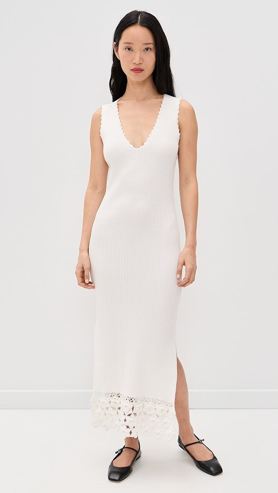 Crochet V- Neck Dress - Off White