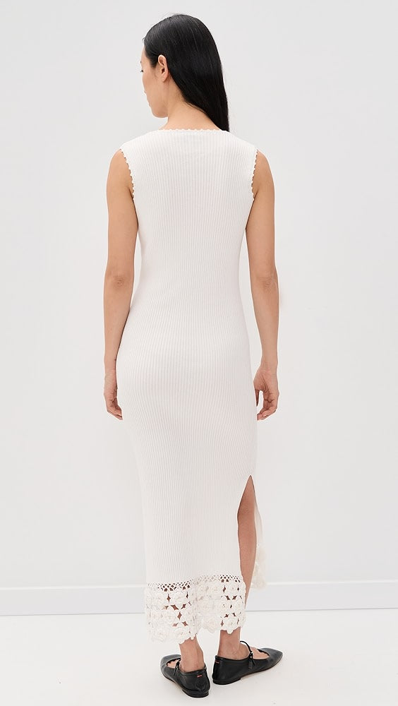 Crochet V- Neck Dress - Off White