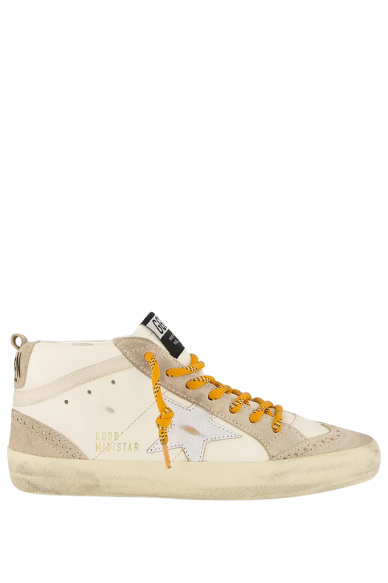 Mid Star Sneaker – White Leather & Silver Star