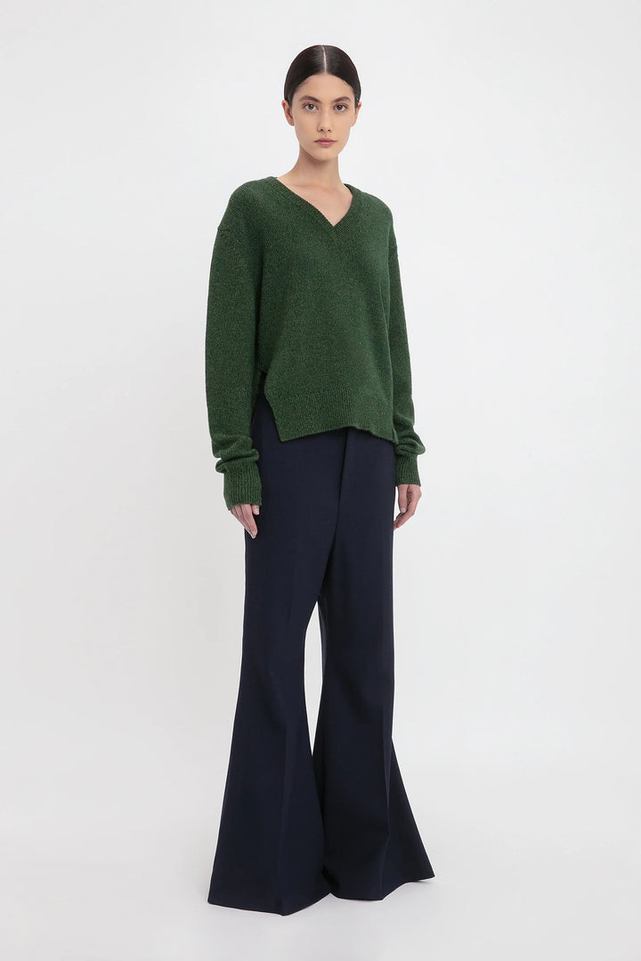Convertible V-Neck Jumper - Spruce Green