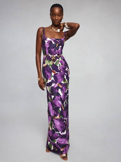 Sleeveless Watercolor Iris Faille Gown