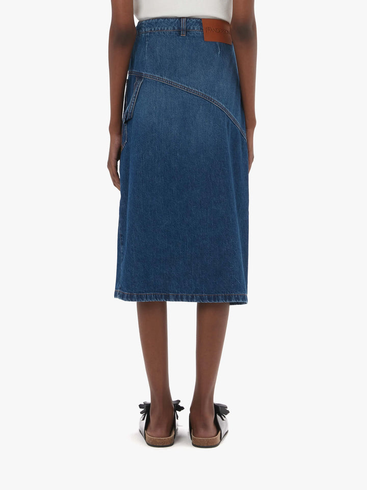 DENIM TWISTED MIDI SKIRT