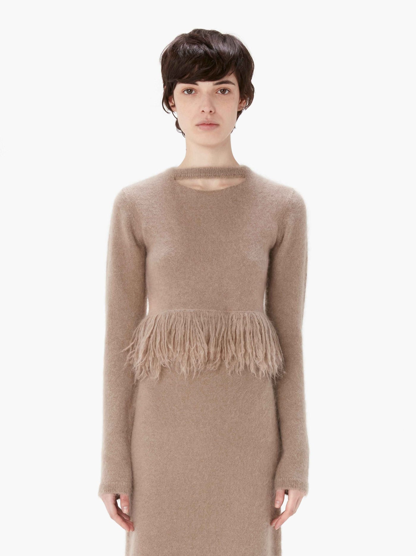 FRINGED-HEM CROPPED JUMPER - FAWN