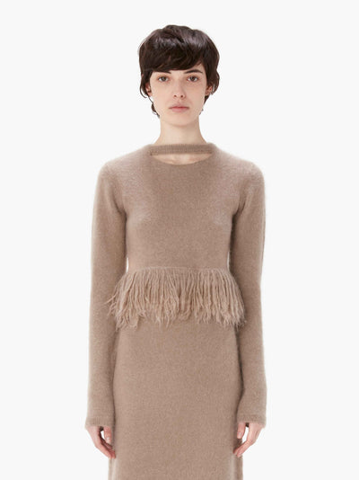 FRINGED-HEM CROPPED JUMPER - FAWN