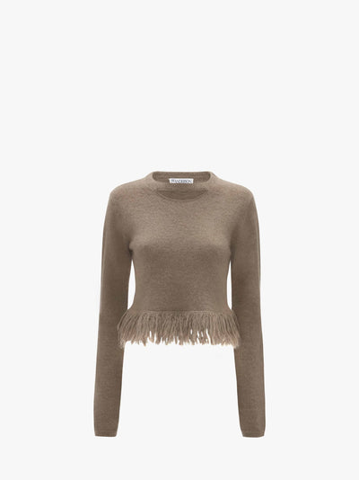 FRINGED-HEM CROPPED JUMPER - FAWN