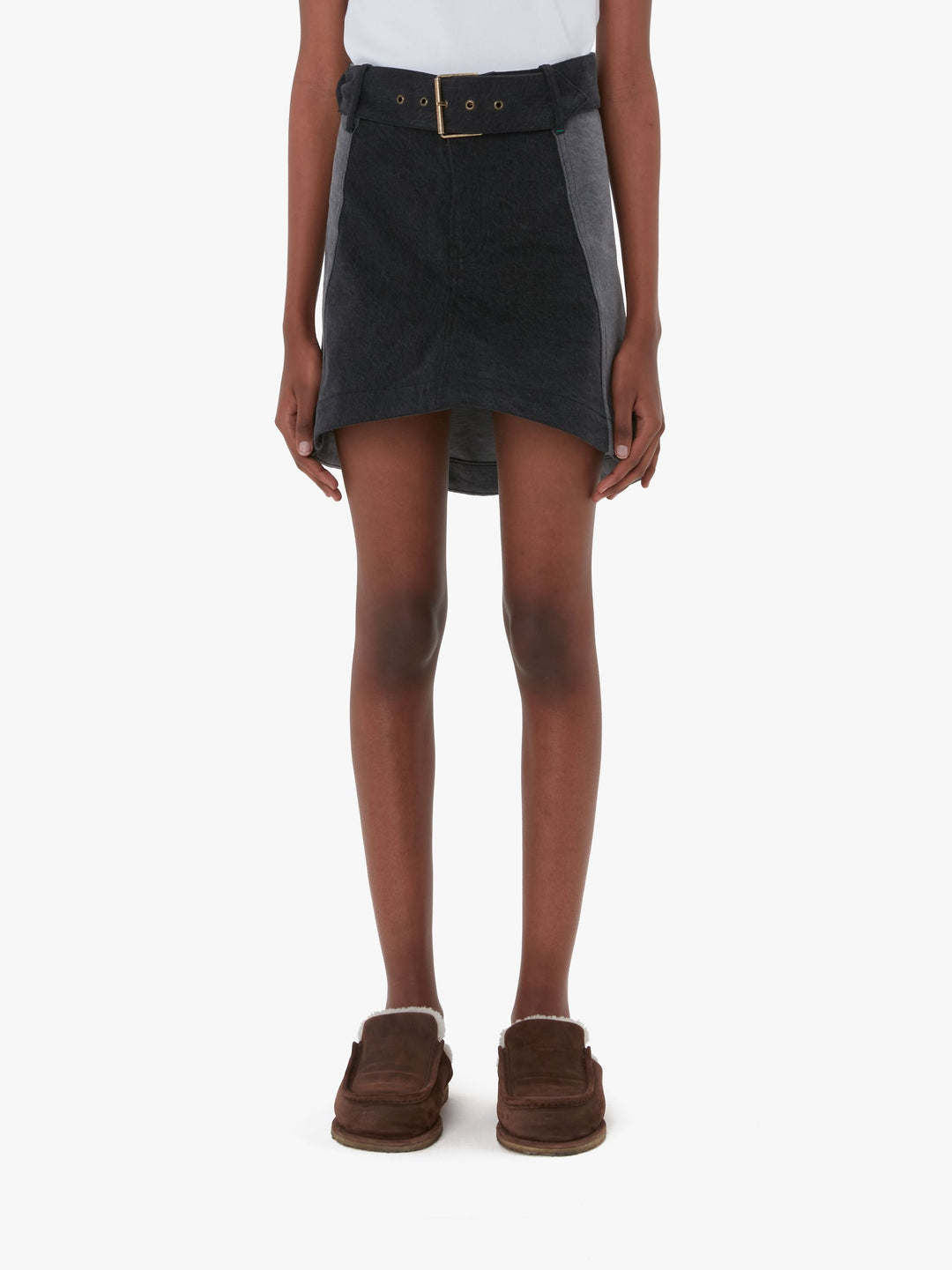 PANELED MINI DENIM SKIRT - Dark Grey – Coplons