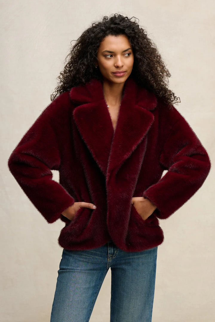 carolyn faux fur jacket - Burgundy