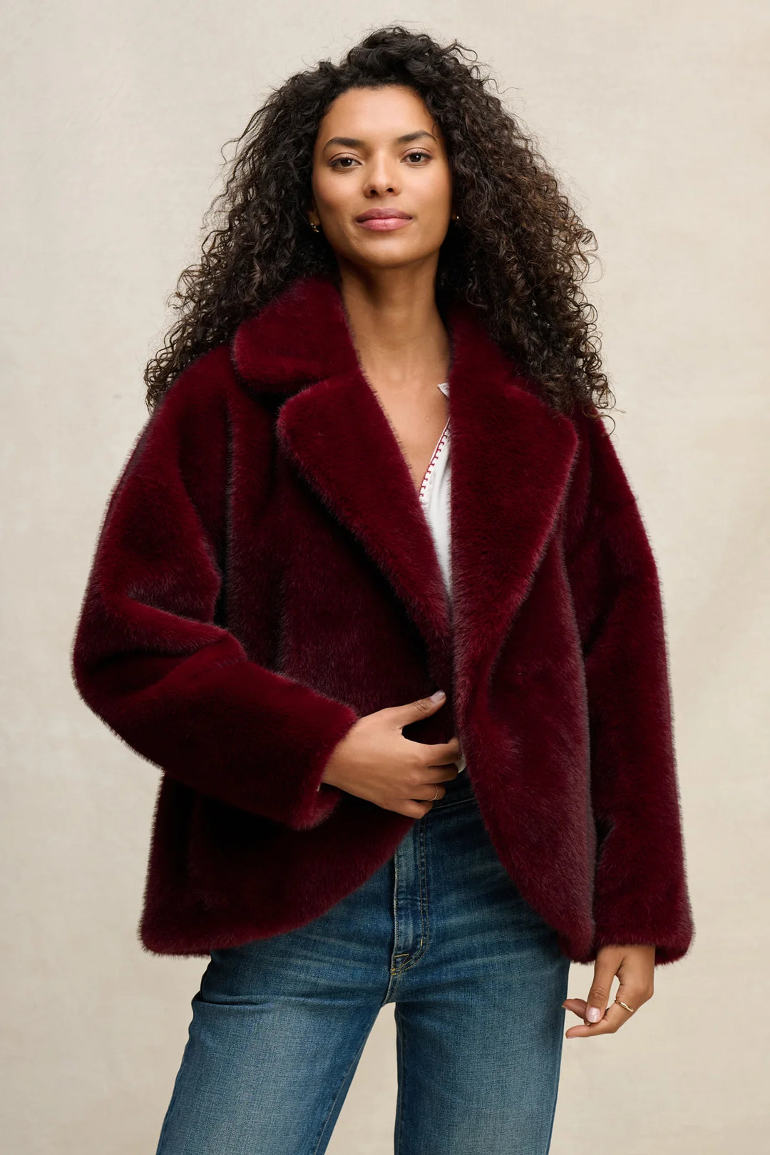 carolyn faux fur jacket - Burgundy