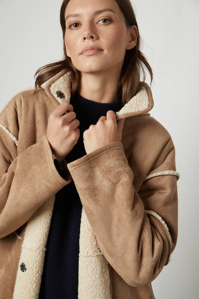 Cara Lux Sherpa Reversible Jacket - Sand