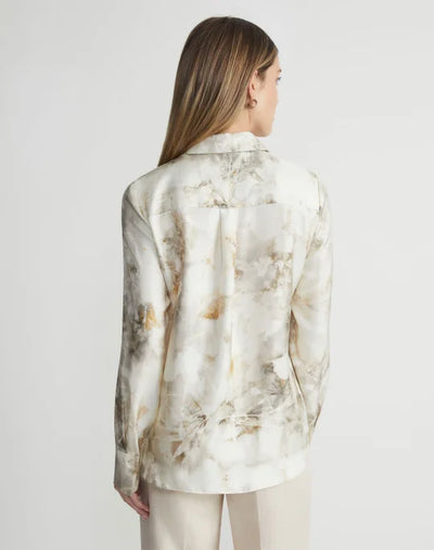 ECO LEAVES PRINT SILK TWILL BUTTONED BLOUSE - Pebble Multi