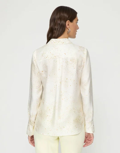 Pastel Dust Print Silk Twill Button Blouse - Cloud Multi