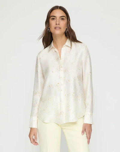 Pastel Dust Print Silk Twill Button Blouse - Cloud Multi