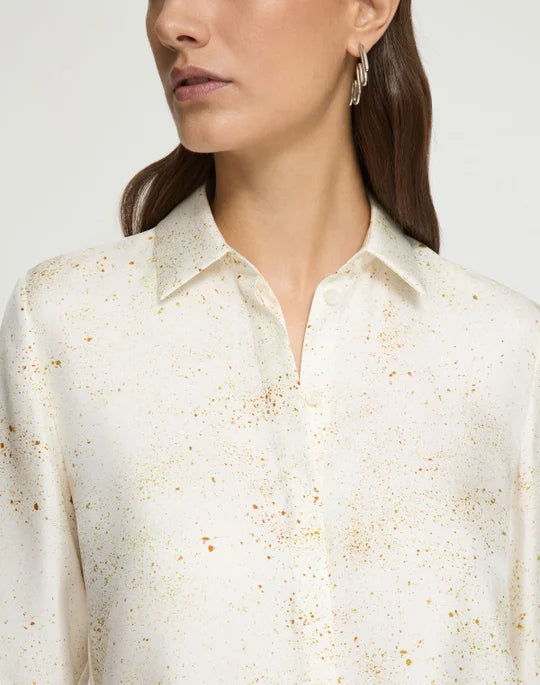 Pastel Dust Print Silk Twill Button Blouse - Cloud Multi