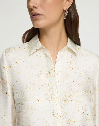 Pastel Dust Print Silk Twill Button Blouse - Cloud Multi