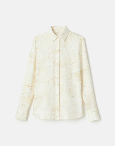 Pastel Dust Print Silk Twill Button Blouse - Cloud Multi