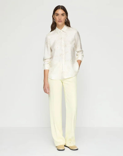 Pastel Dust Print Silk Twill Button Blouse - Cloud Multi