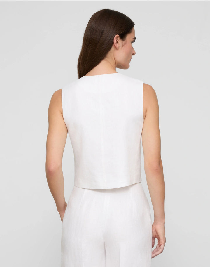 Linen Sleeveless Button Front Blouse - White