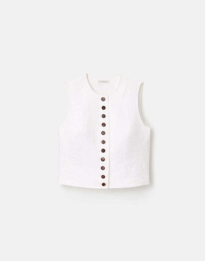 Linen Sleeveless Button Front Blouse - White