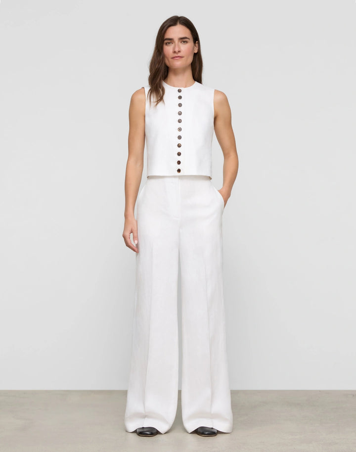 Linen Sleeveless Button Front Blouse - White