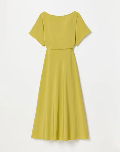 Organic Stretch Silk Crepe De Chine Butterfly Sleeve Midi Dress - Chartreuse